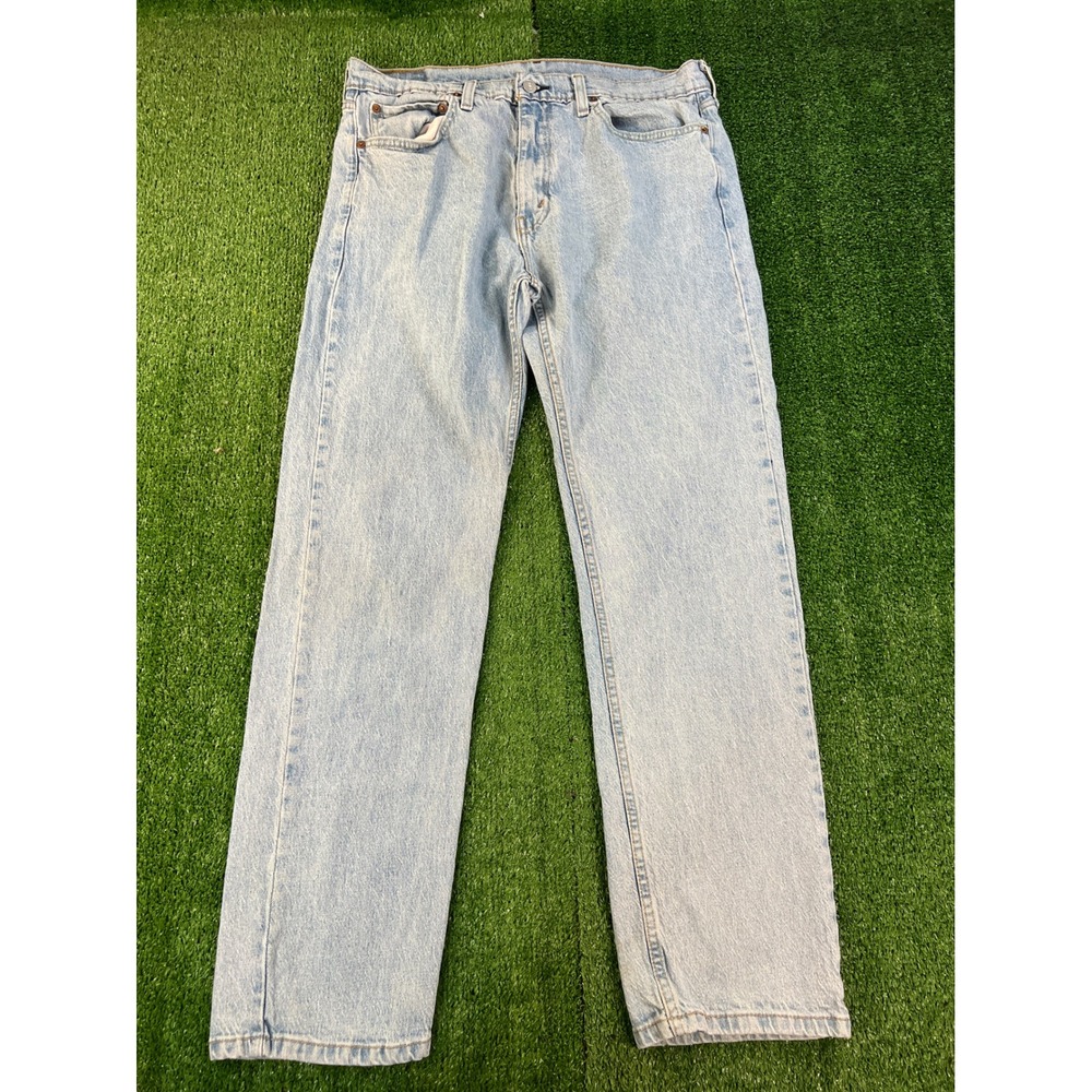 Levis 505 Regular Fit Straight Leg Light Wash Denim Jeans Mens 34x31 Blue